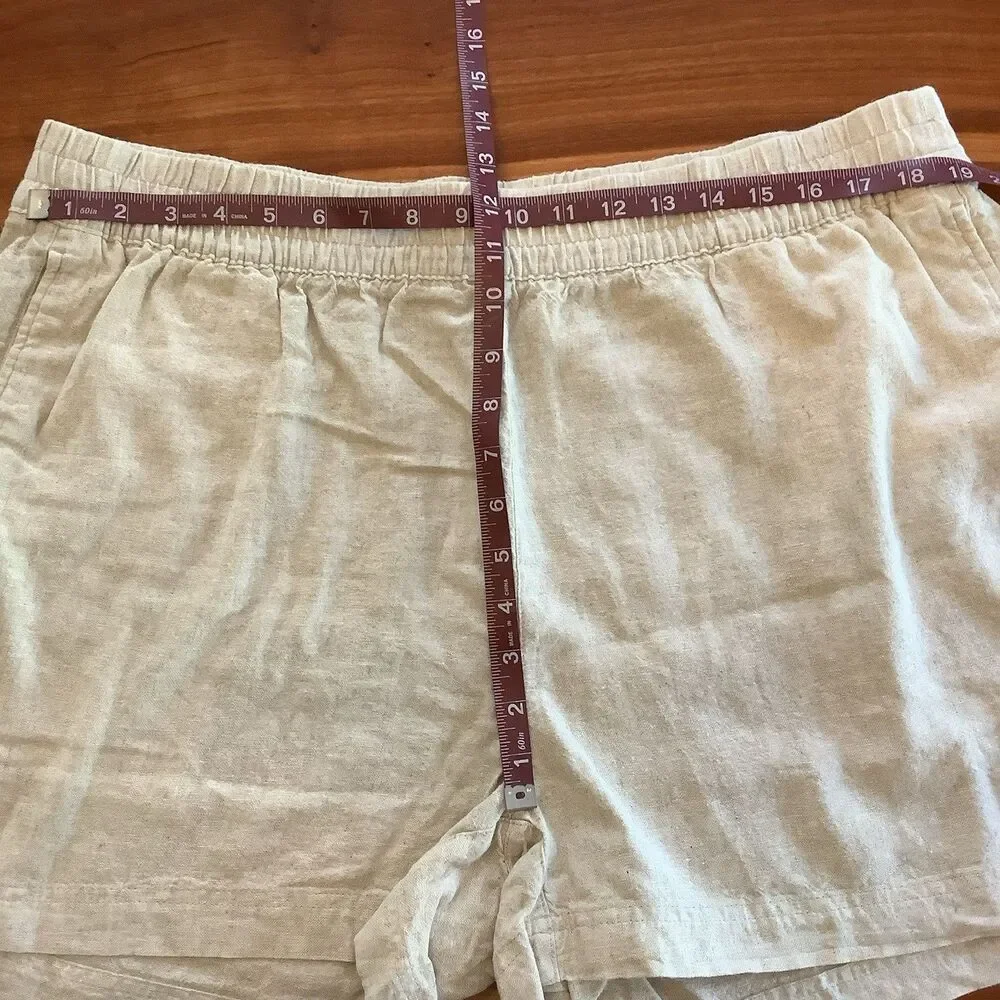 Old Navy Linen Blend Elastic High Rise Shorts Cream Tan Women XL 38X3.5 Coastal